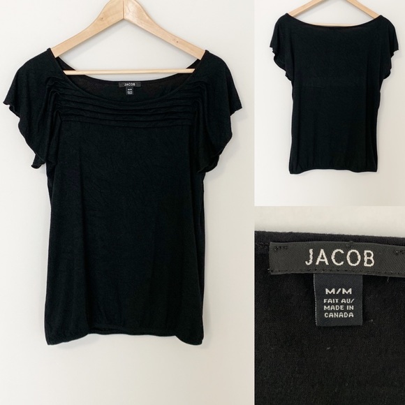 Jacob Tops - Jacob A010019 Blk Scoop T-Shirt - MED